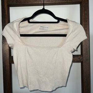 Urban Outfitters Cream Fitted Crop Top